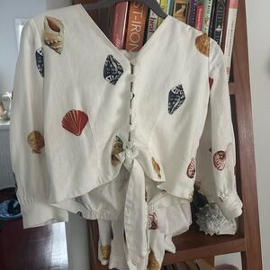 Rachel Zoe White Shell Print Jumpsuit